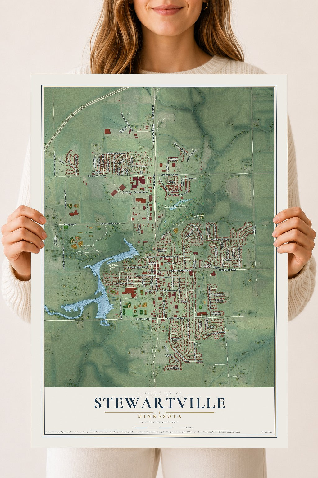 Map of Stewartville, Minnesota, 18 x 24 inch unframed archival matte print