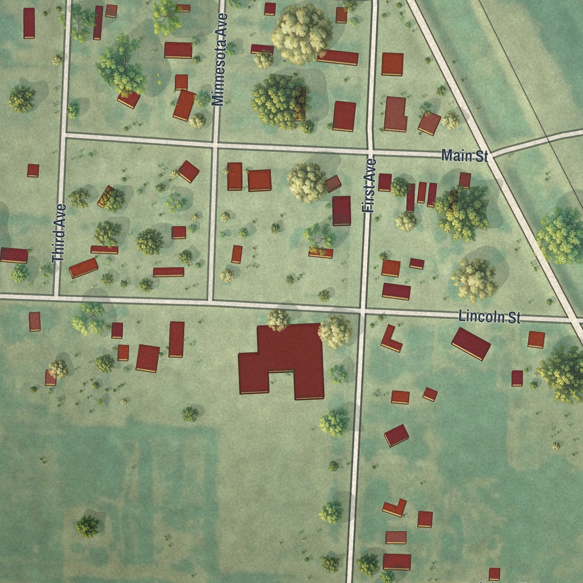 Close-up of the map of Strandquist, Minnesota print showing street and building detail