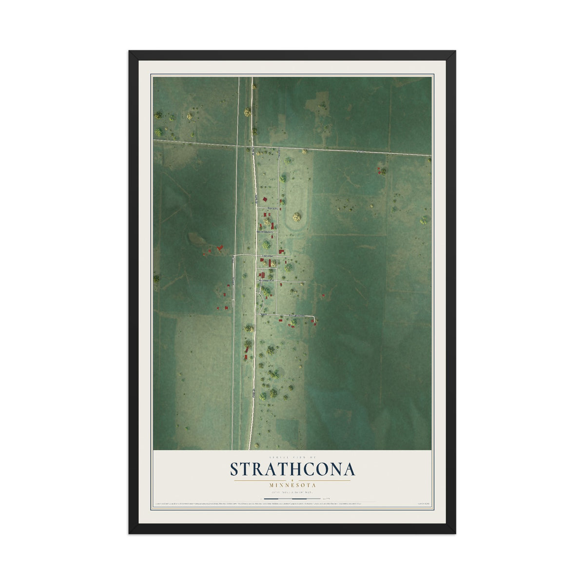 Map of Strathcona, Minnesota, 12 x 18 inch print in a black wood frame