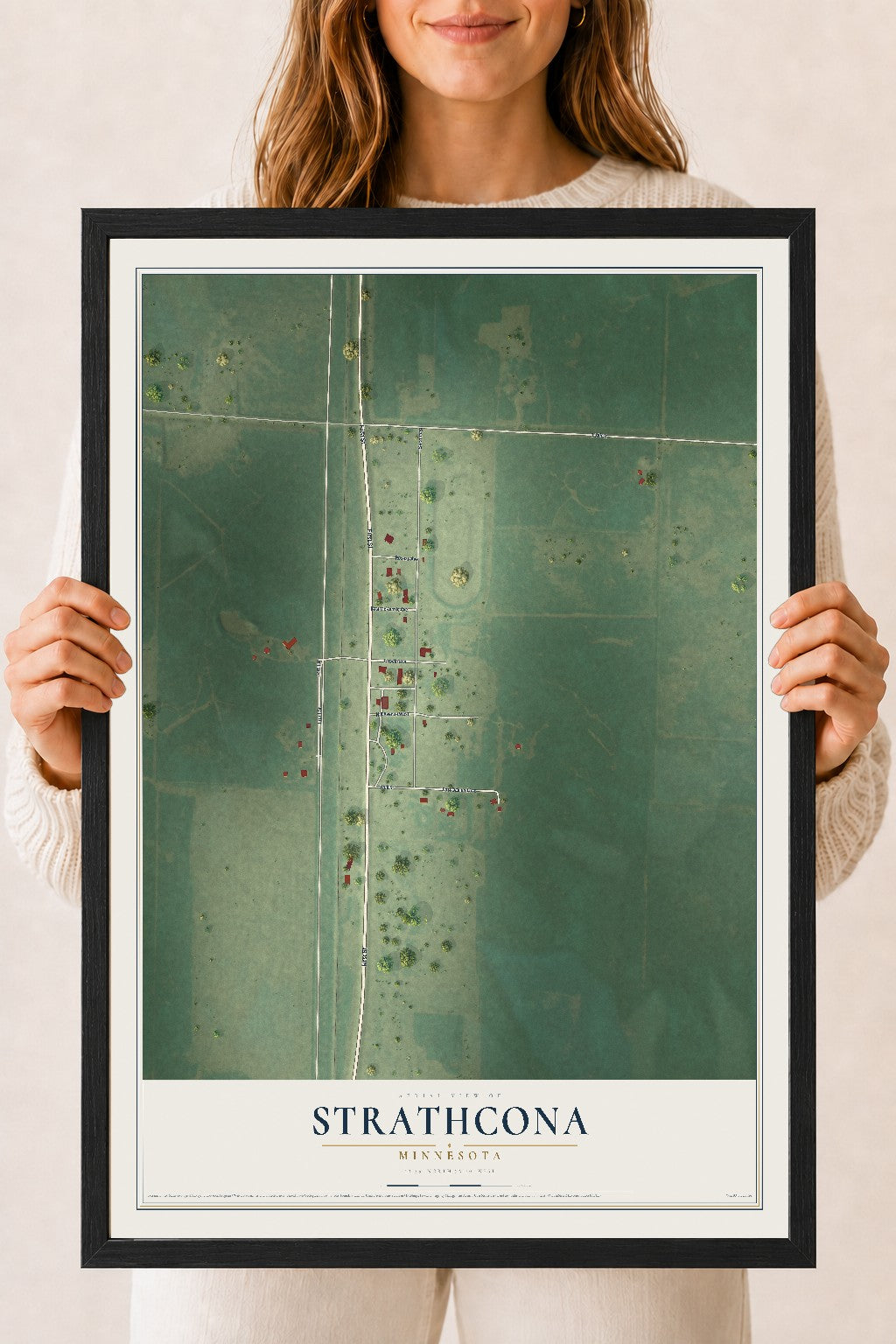 Map of Strathcona, Minnesota, 18 x 24 inch print in a black wood frame