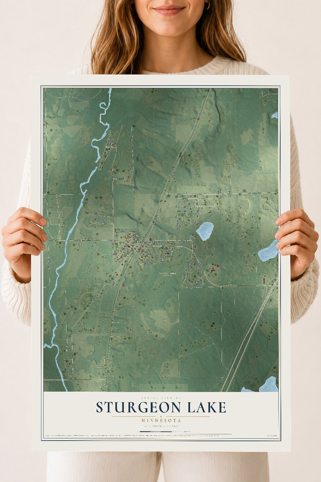 Map of Sturgeon Lake, Minnesota, 18 x 24 inch unframed archival matte print