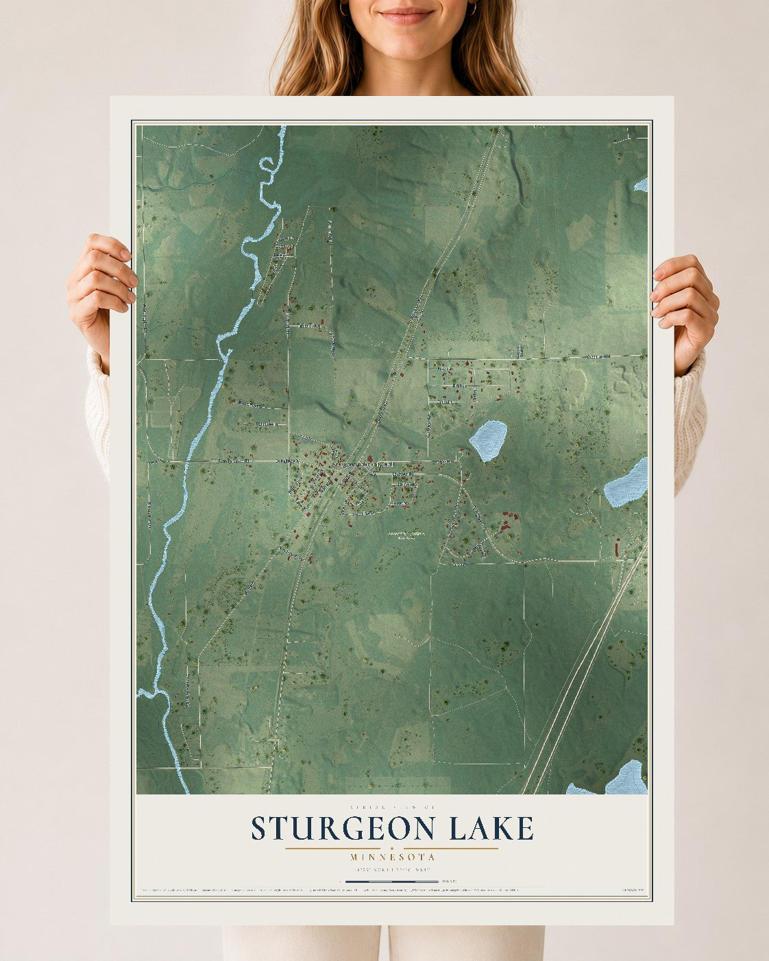 Map of Sturgeon Lake, Minnesota, 24 x 36 inch unframed archival matte print