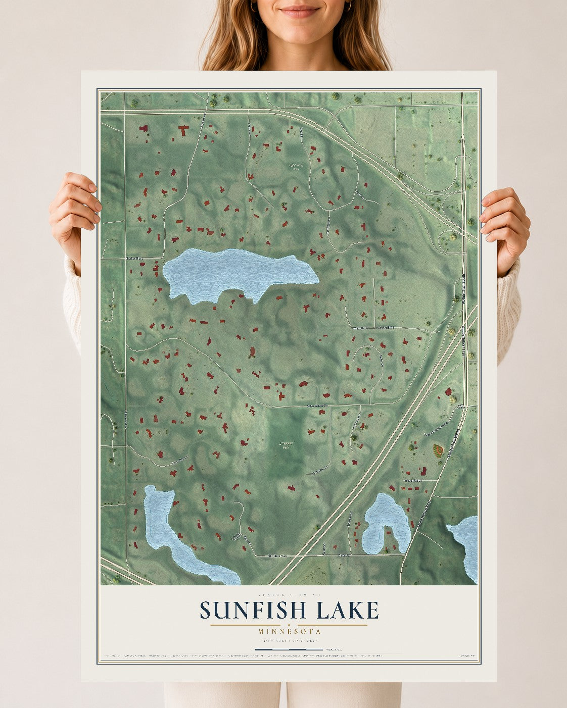 Map of Sunfish Lake, Minnesota, 24 x 36 inch unframed archival matte print