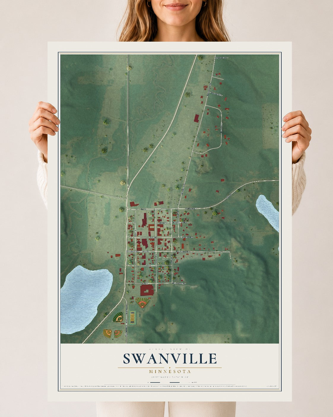 Map of Swanville, Minnesota, 24 x 36 inch unframed archival matte print