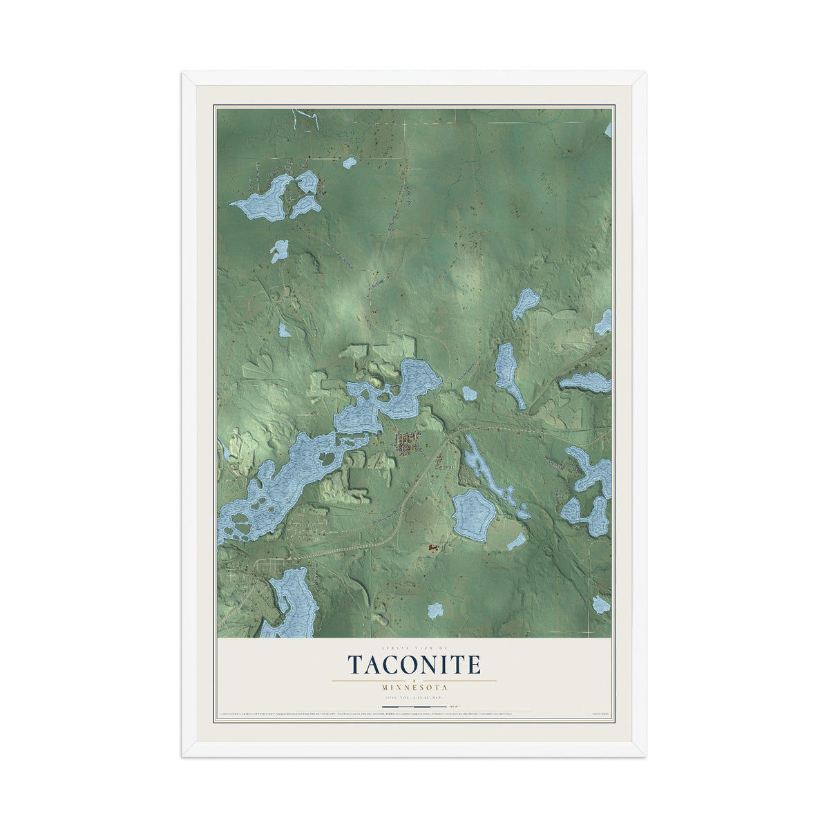 Map of Taconite, Minnesota, 12 x 18 inch print in a white wood frame