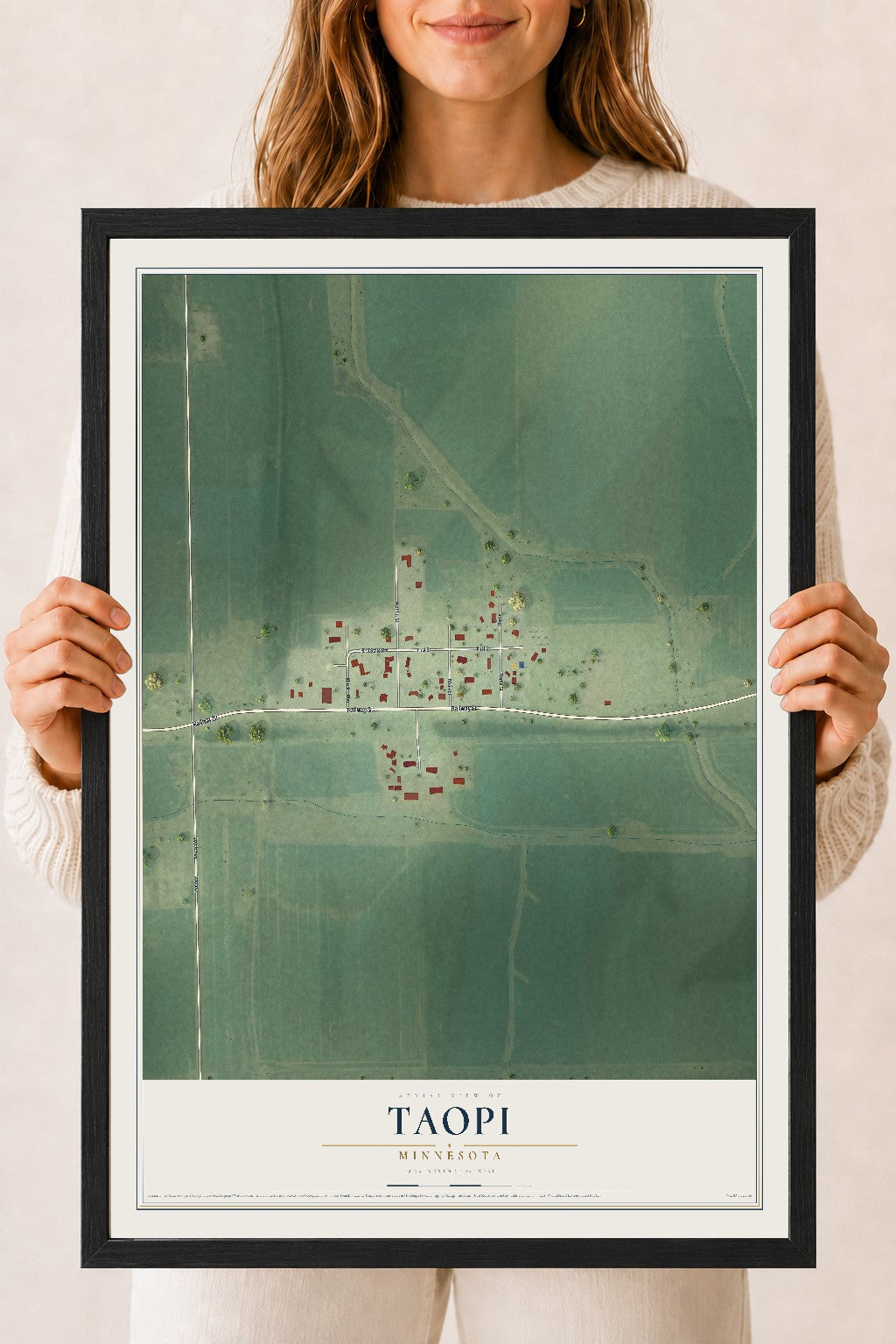 Map of Taopi, Minnesota, 18 x 24 inch print in a black wood frame