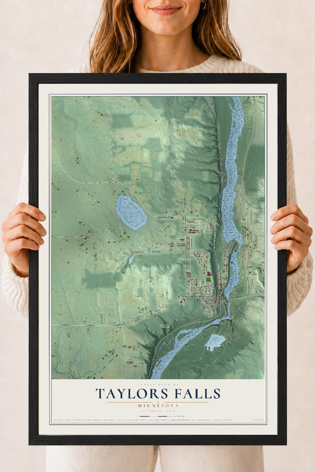 Map of Taylors Falls, Minnesota, 18 x 24 inch print in a black wood frame