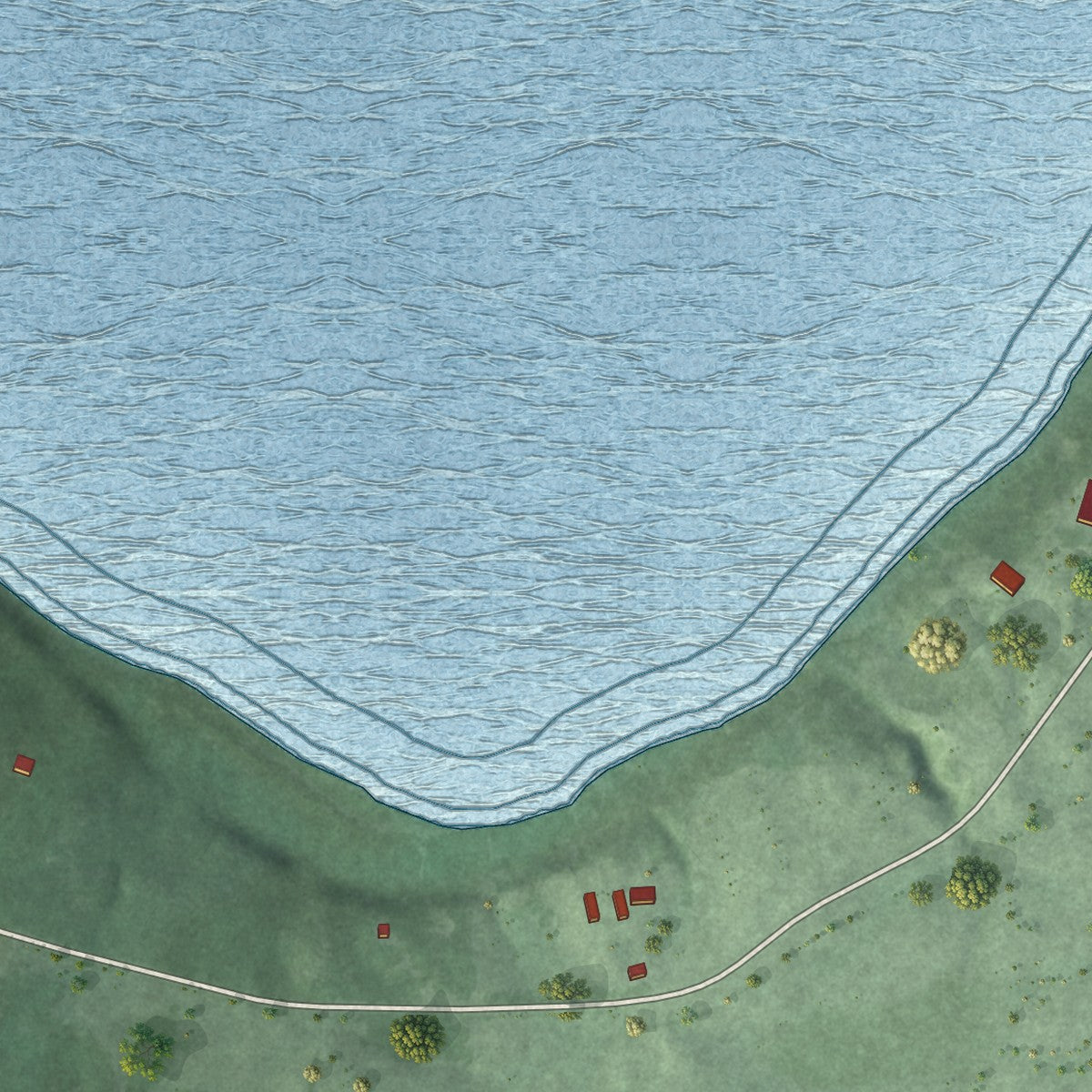 Second close-up of the map of Tenstrike, Minnesota print showing more streets and buildings