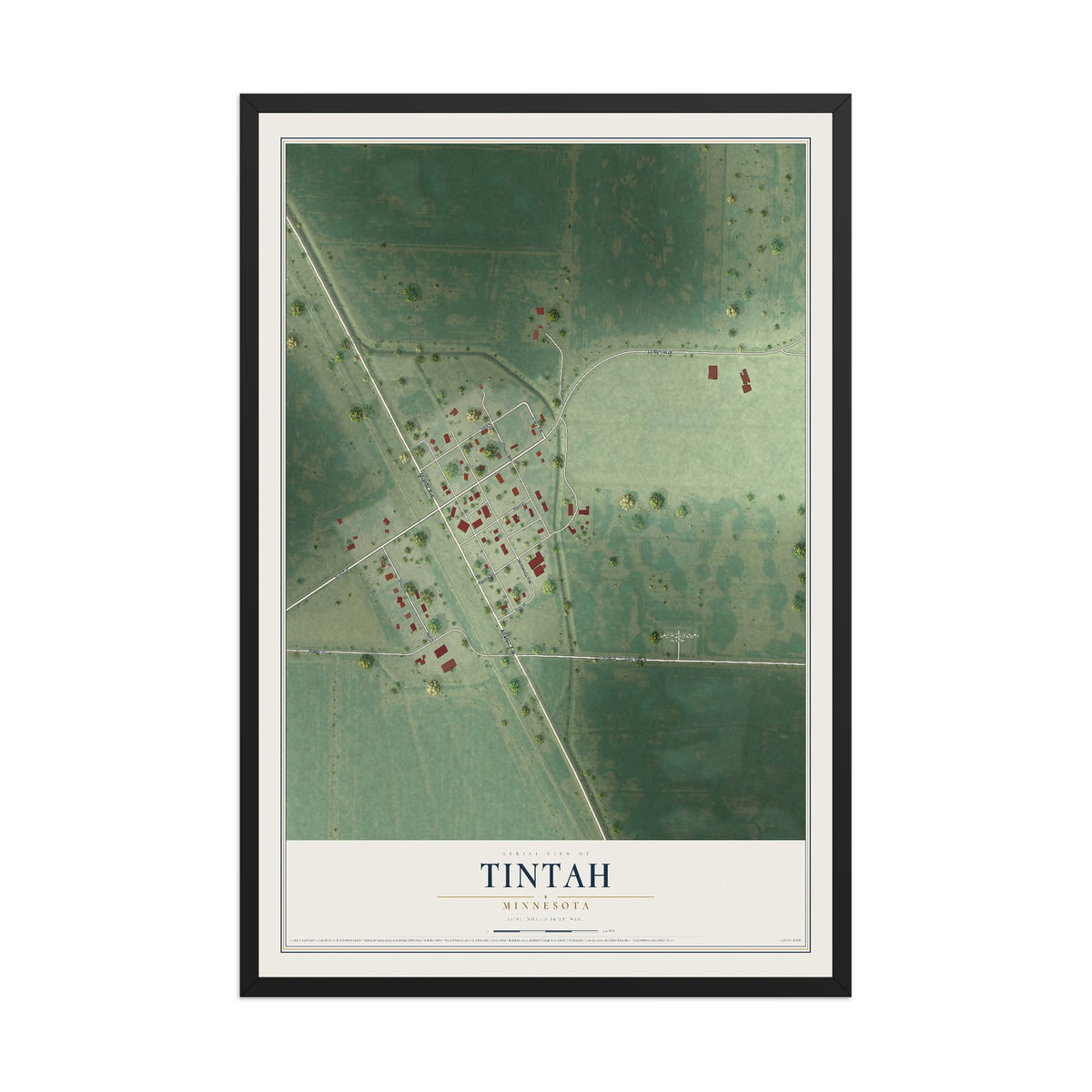 Map of Tintah, Minnesota, 12 x 18 inch print in a black wood frame