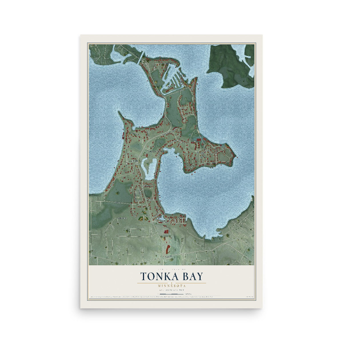Map of Tonka Bay, Minnesota, 12 x 18 inch unframed archival matte print