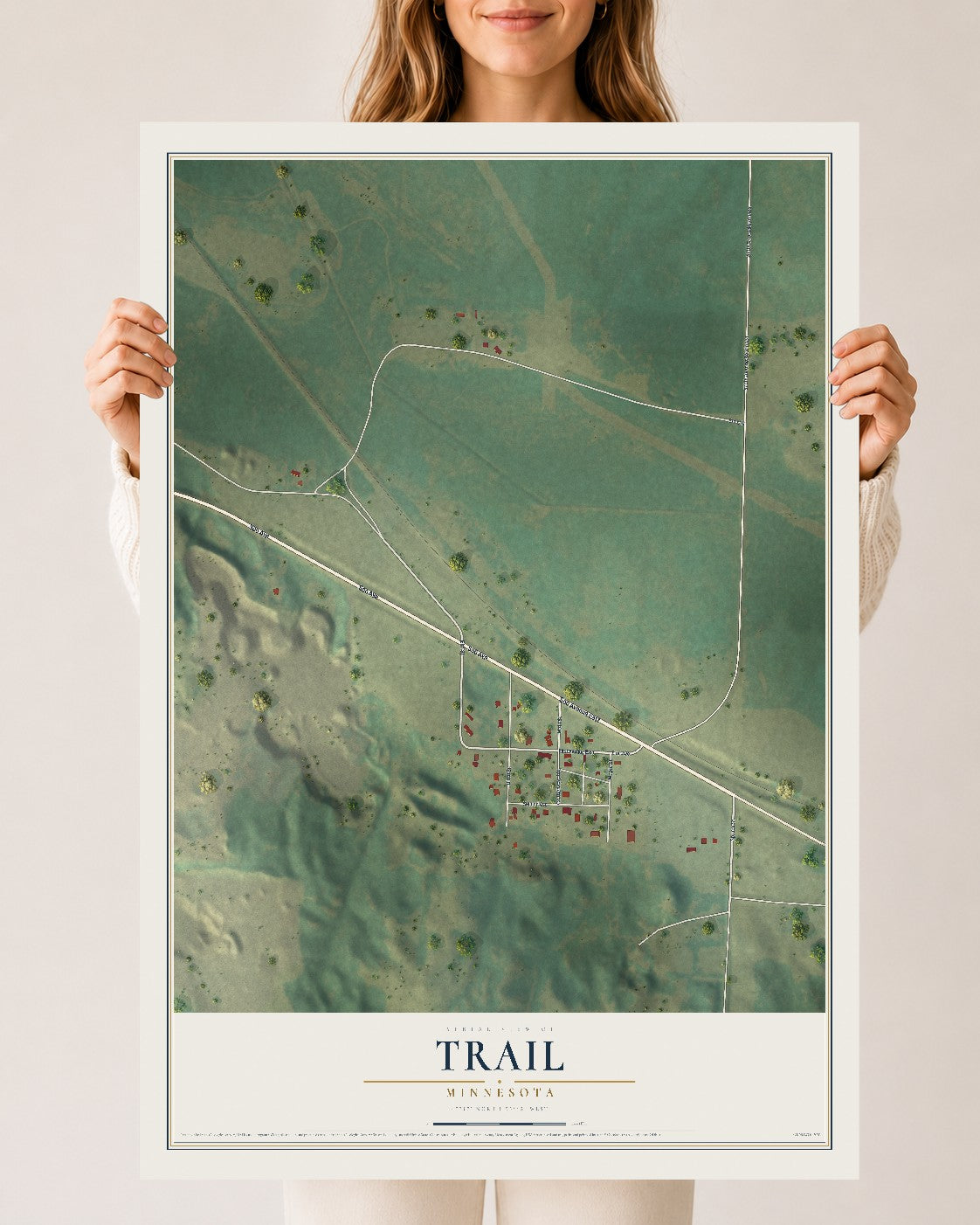 Map of Trail, Minnesota, 24 x 36 inch unframed archival matte print