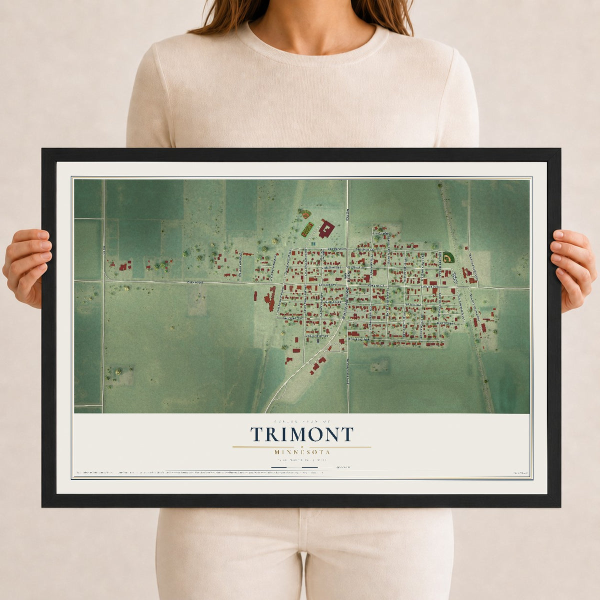 Map of Trimont, Minnesota, 12 x 18 inch print in a black wood frame