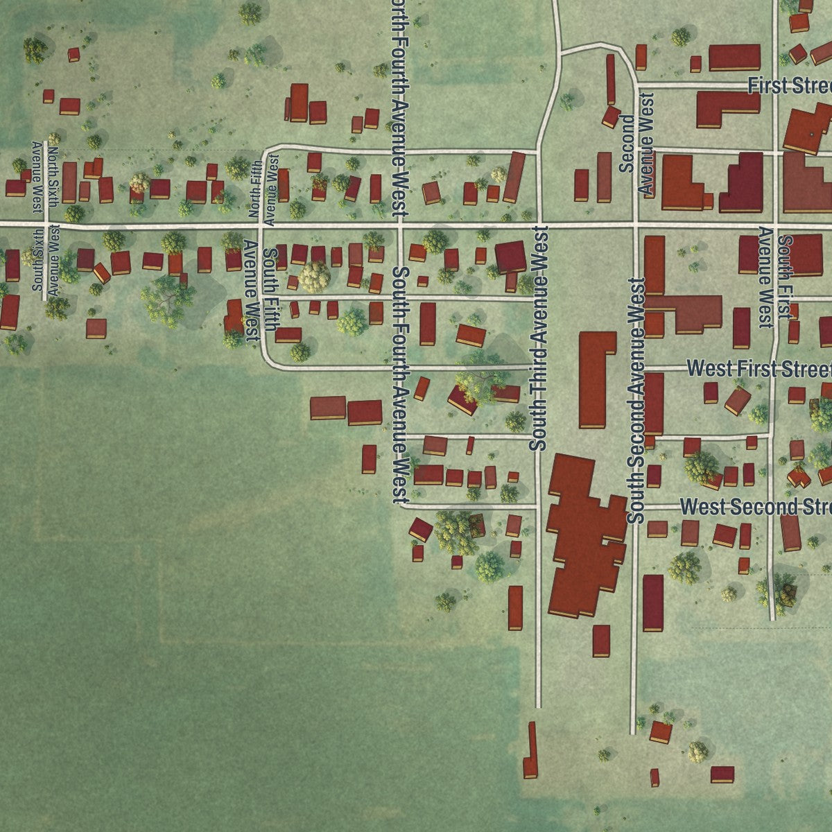 Second close-up of the map of Truman, Minnesota print showing more streets and buildings