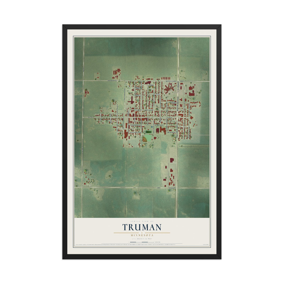 Map of Truman, Minnesota, 12 x 18 inch print in a black wood frame