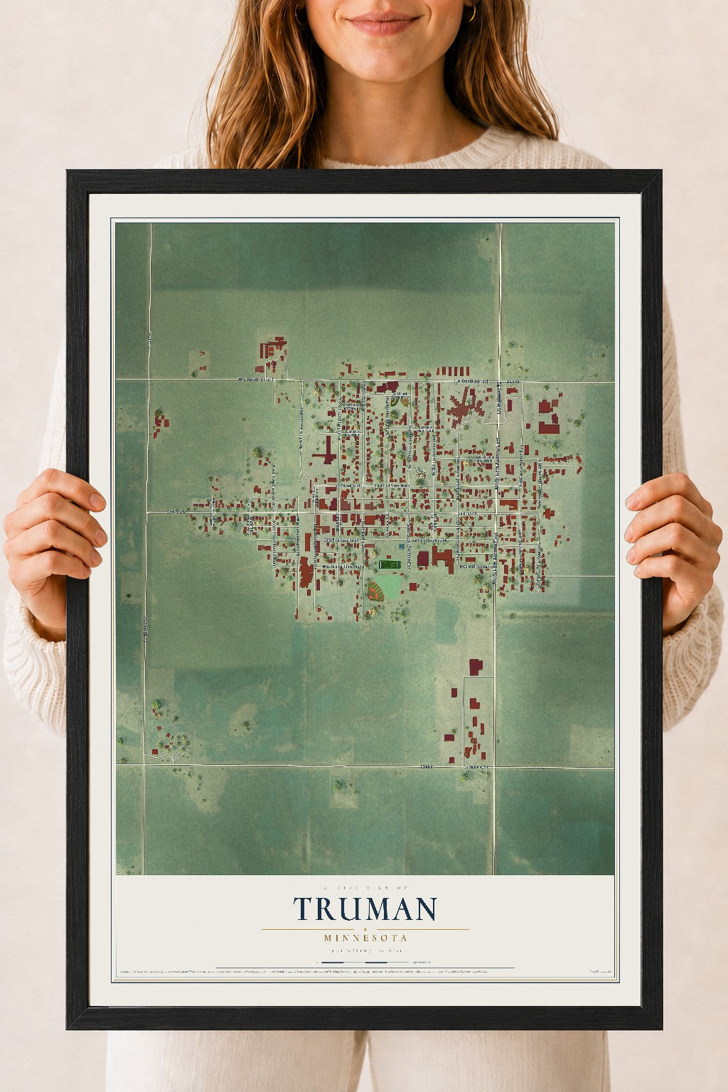 Map of Truman, Minnesota, 18 x 24 inch print in a black wood frame
