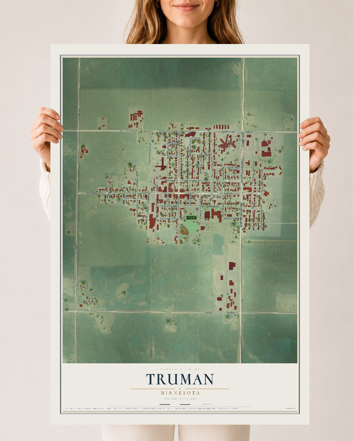 Map of Truman, Minnesota, 24 x 36 inch unframed archival matte print