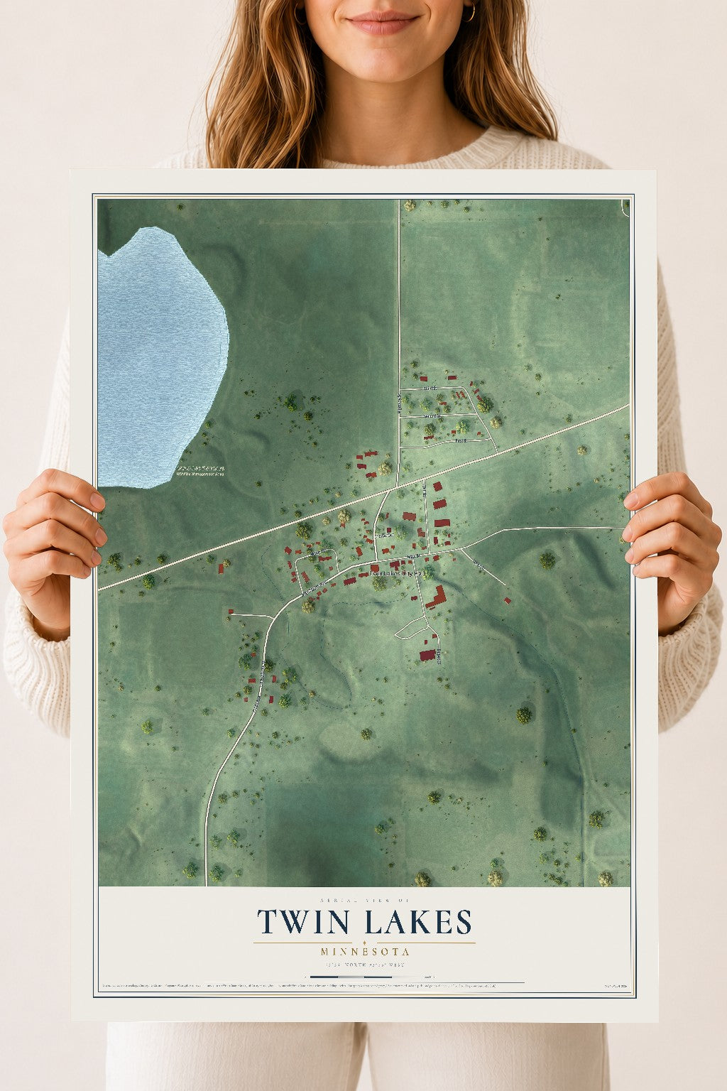Map of Twin Lakes, Minnesota, 18 x 24 inch unframed archival matte print