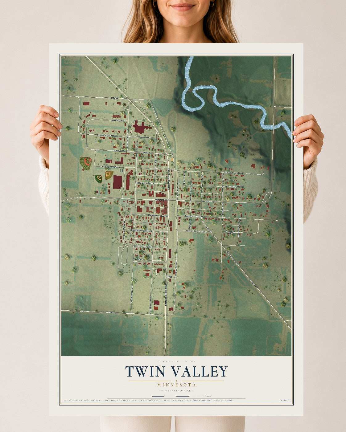 Map of Twin Valley, Minnesota, 24 x 36 inch unframed archival matte print