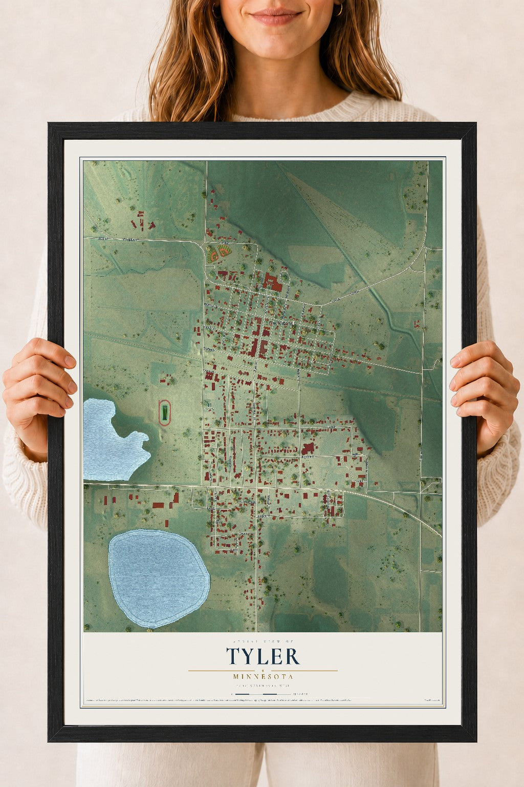 Map of Tyler, Minnesota, 18 x 24 inch print in a black wood frame