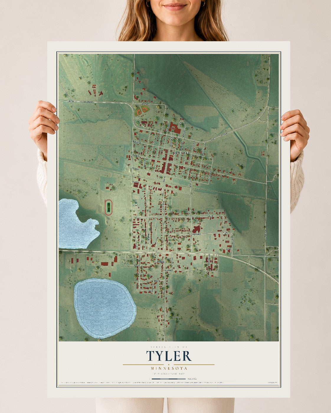Map of Tyler, Minnesota, 24 x 36 inch unframed archival matte print