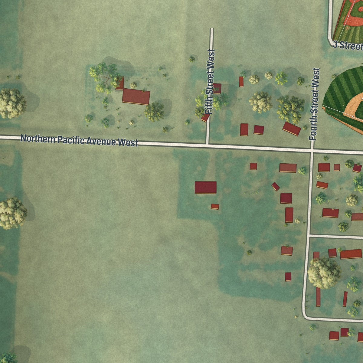 Second close-up of the map of Ulen, Minnesota print showing more streets and buildings