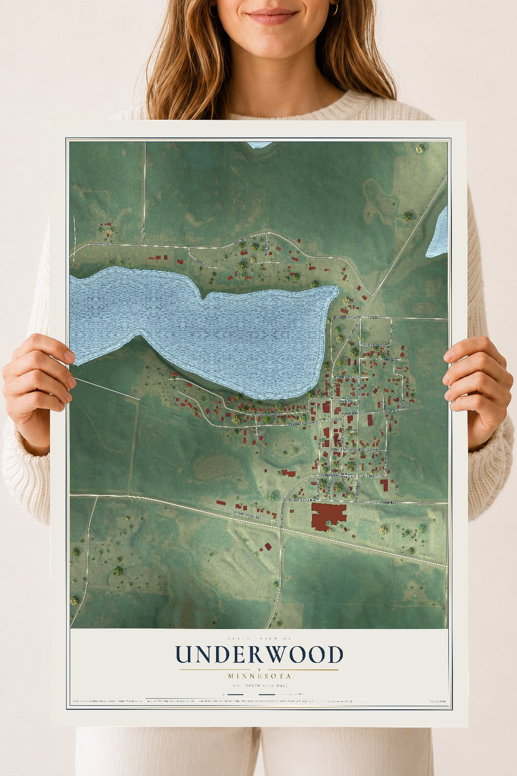 Map of Underwood, Minnesota, 18 x 24 inch unframed archival matte print