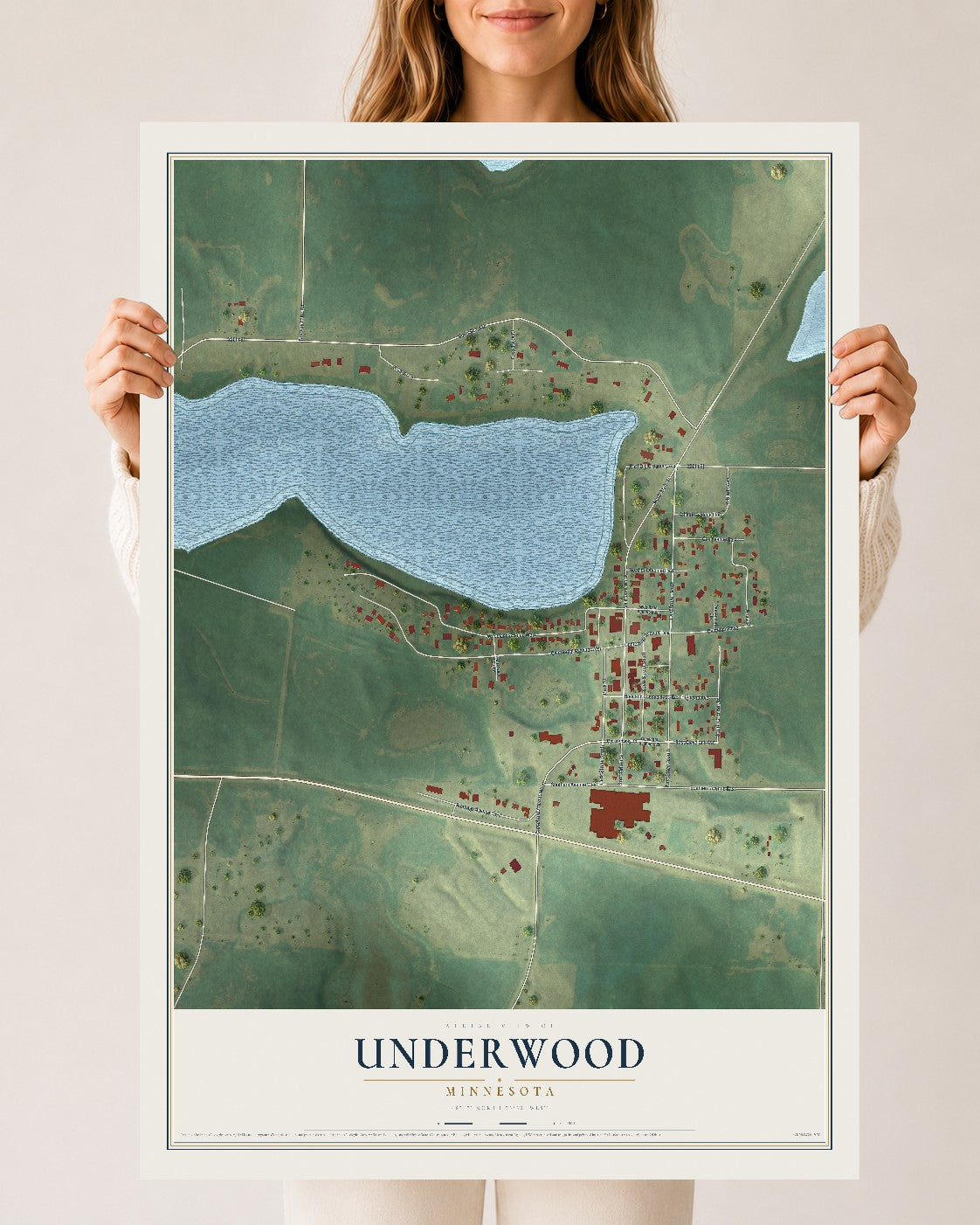 Map of Underwood, Minnesota, 24 x 36 inch unframed archival matte print