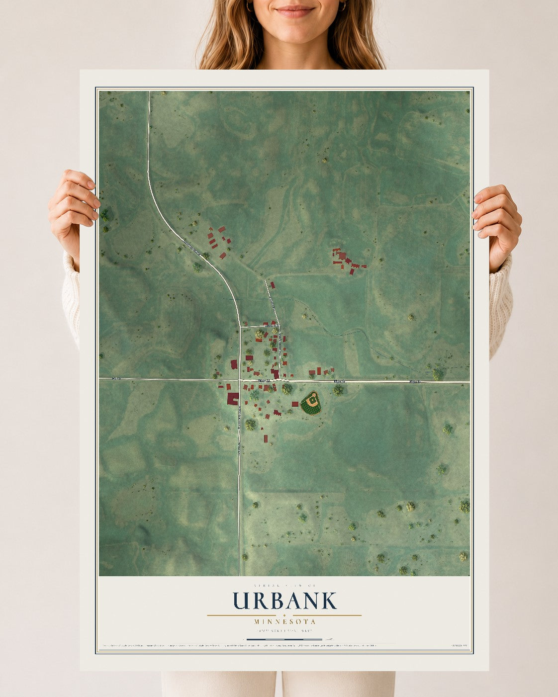 Map of Urbank, Minnesota, 24 x 36 inch unframed archival matte print