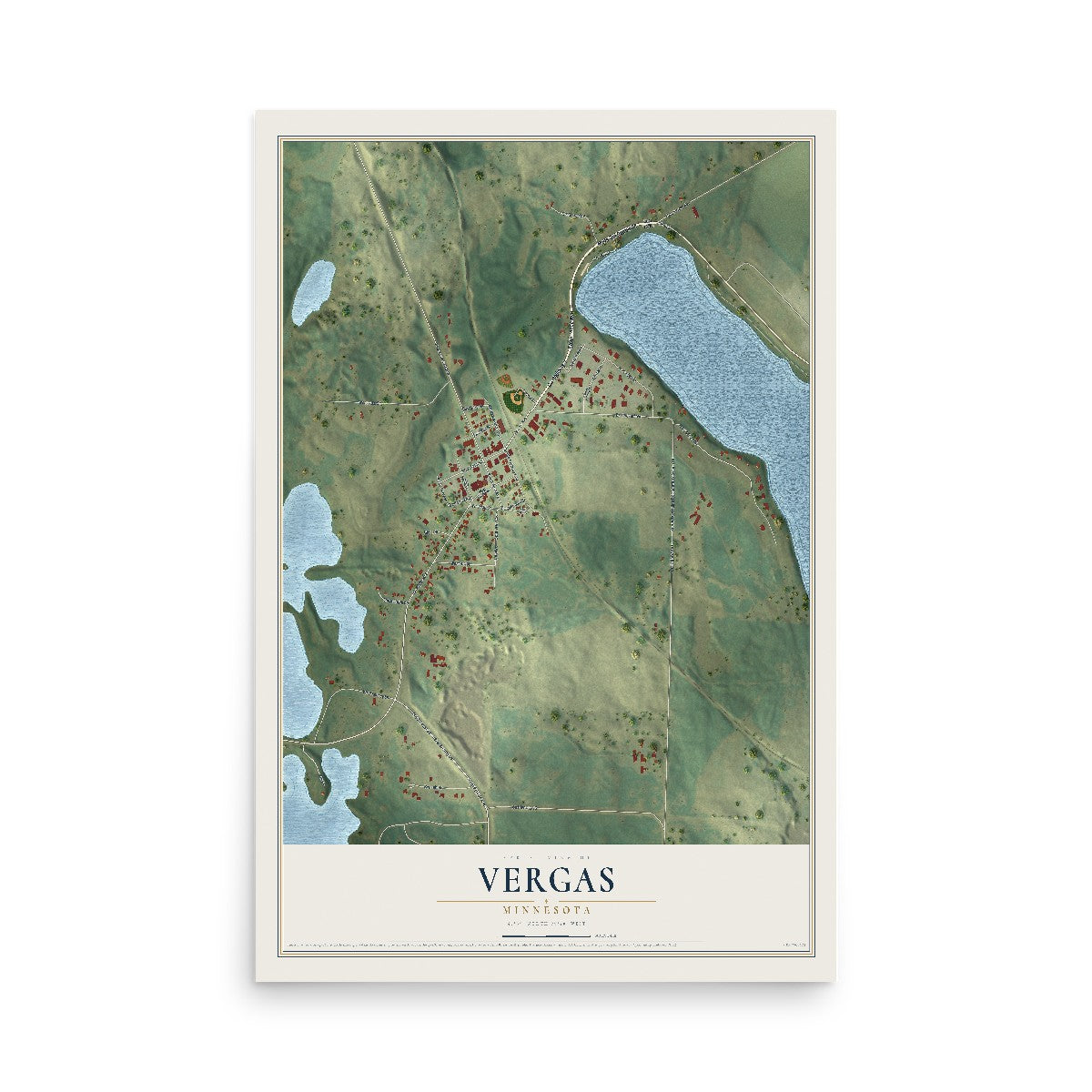 Map of Vergas, Minnesota, 12 x 18 inch unframed archival matte print