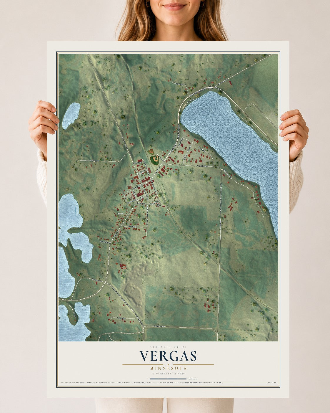 Map of Vergas, Minnesota, 24 x 36 inch unframed archival matte print