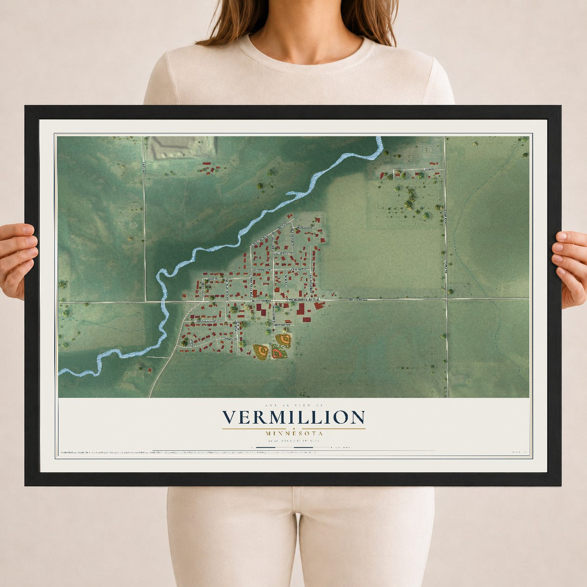 Map of Vermillion, Minnesota, 18 x 24 inch print in a black wood frame