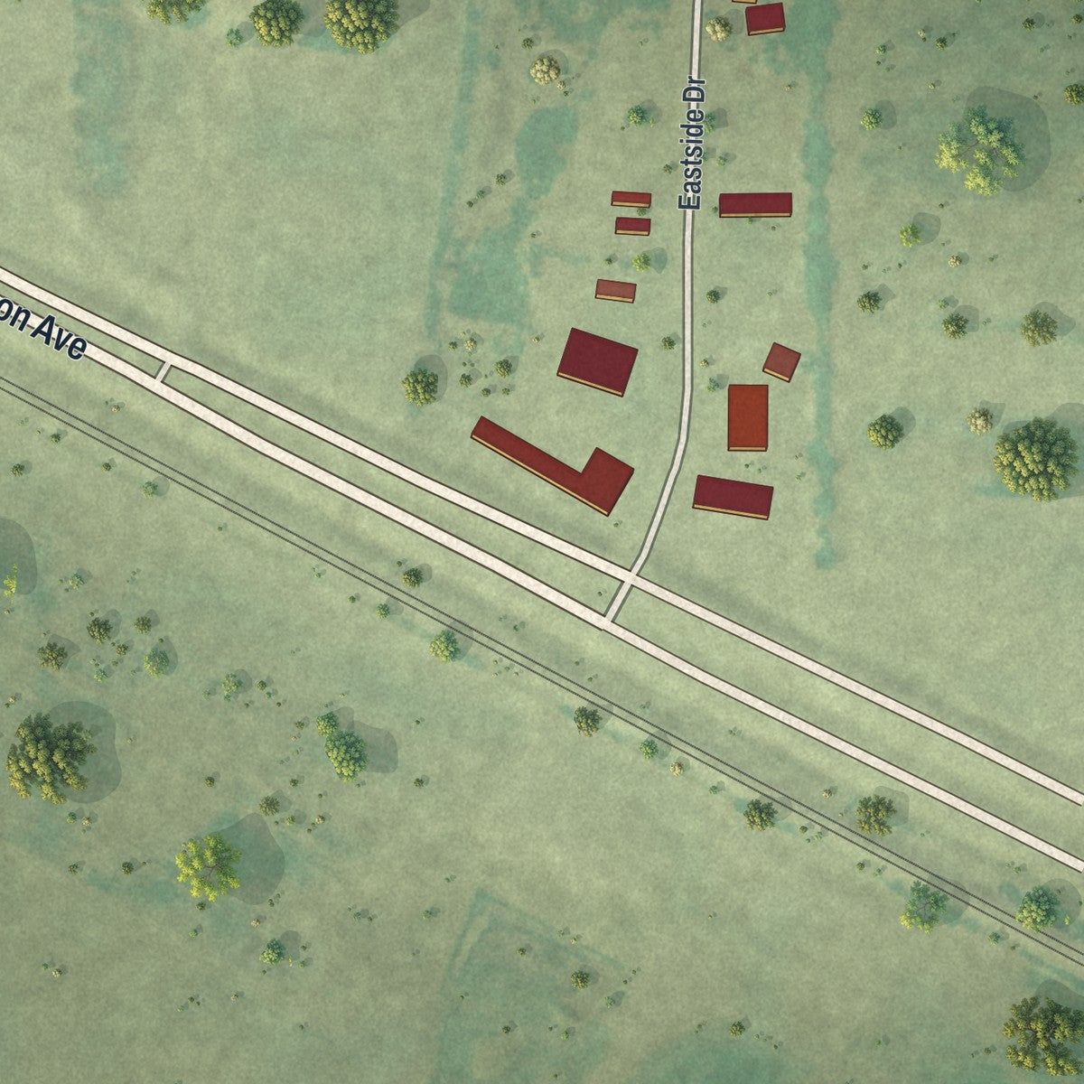 Second close-up of the map of Verndale, Minnesota print showing more streets and buildings