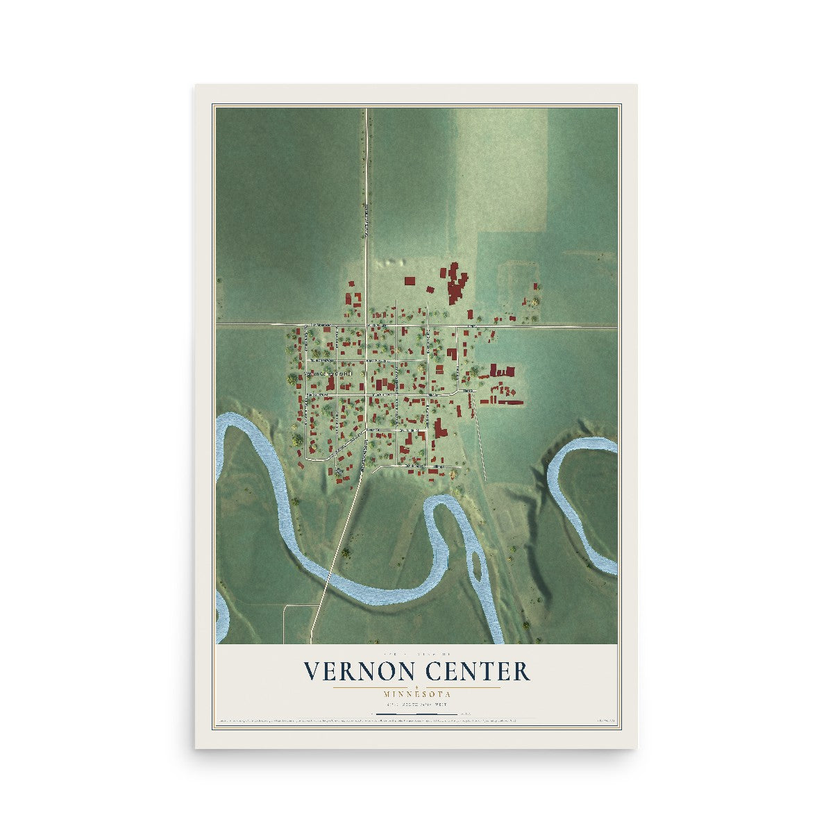 Map of Vernon Center, Minnesota, 12 x 18 inch unframed archival matte print