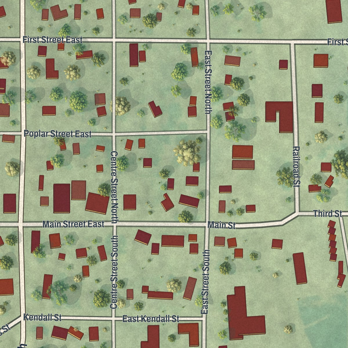 Close-up of the map of Vernon Center, Minnesota print showing street and building detail
