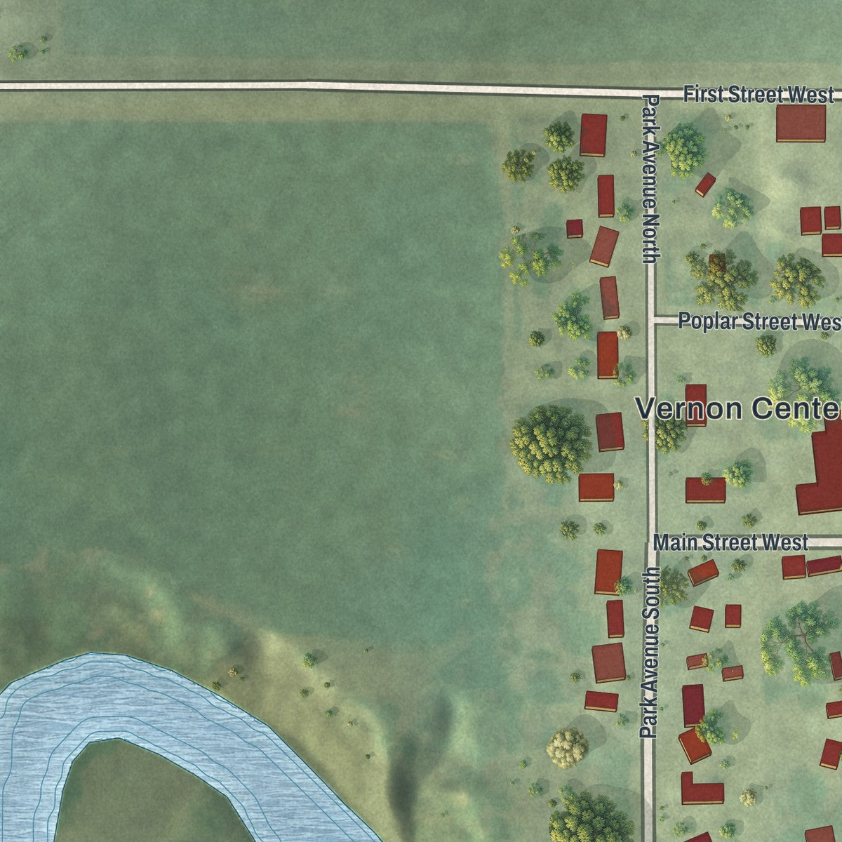 Second close-up of the map of Vernon Center, Minnesota print showing more streets and buildings