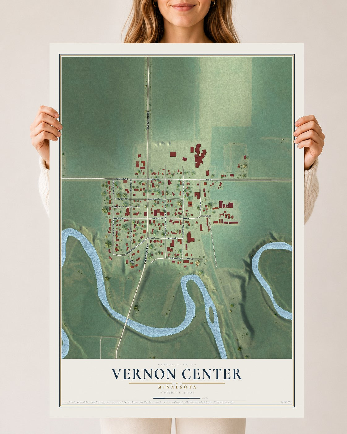 Map of Vernon Center, Minnesota, 24 x 36 inch unframed archival matte print