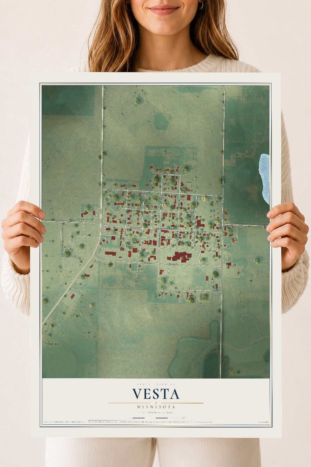 Map of Vesta, Minnesota, 18 x 24 inch unframed archival matte print