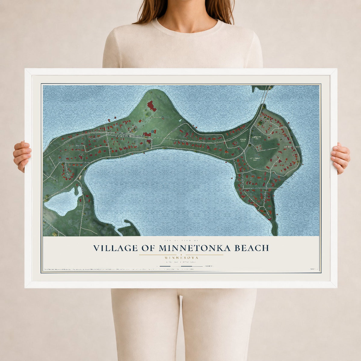 Map of the Village of Minnetonka Beach, Minnesota, 24 x 36 inch print in a white wood frame