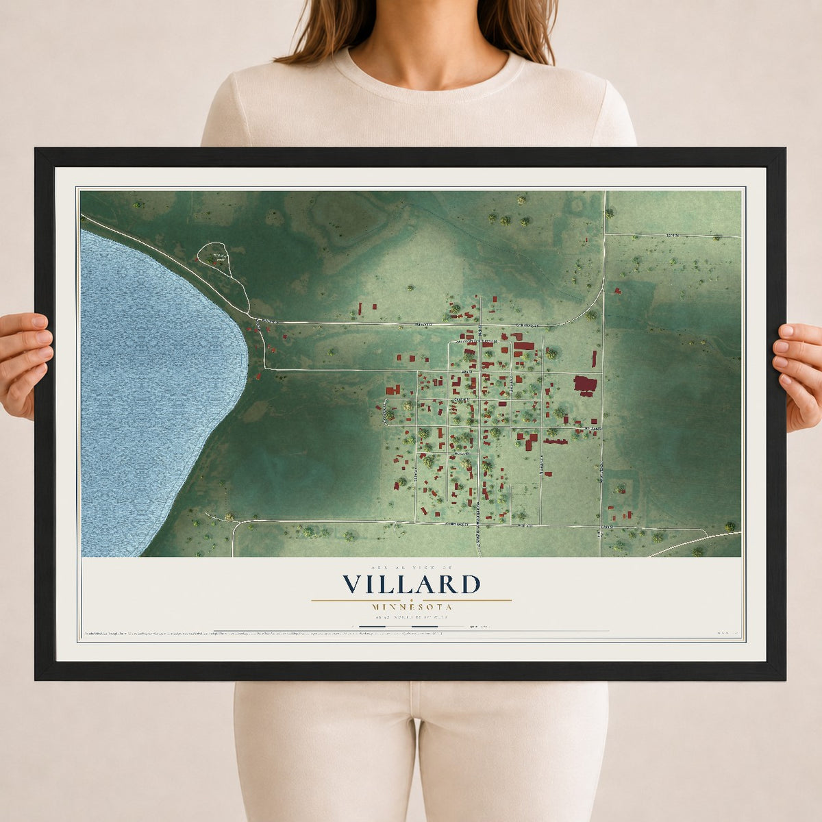 Map of Villard, Minnesota, 18 x 24 inch print in a black wood frame