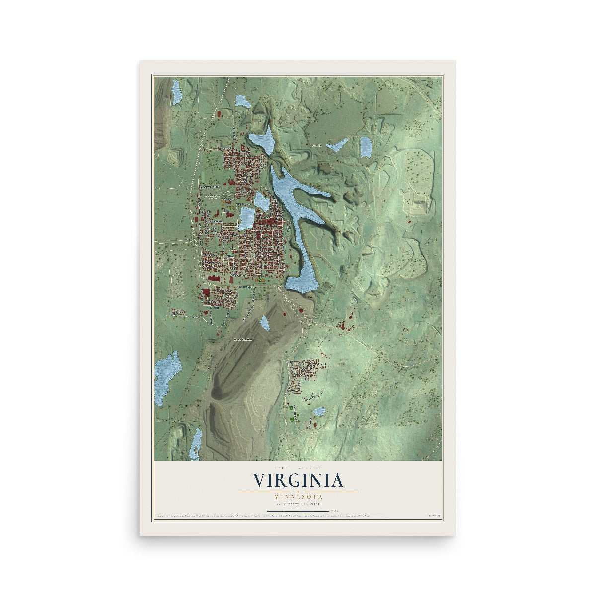 Map of Virginia, Minnesota, 12 x 18 inch unframed archival matte print