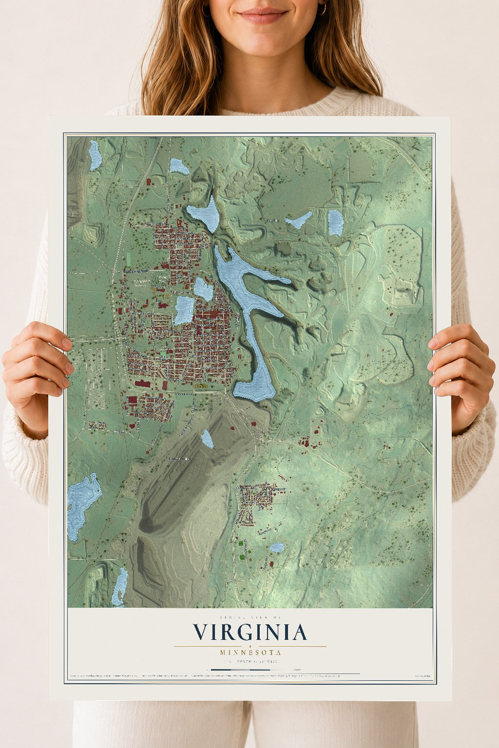 Map of Virginia, Minnesota, 18 x 24 inch unframed archival matte print