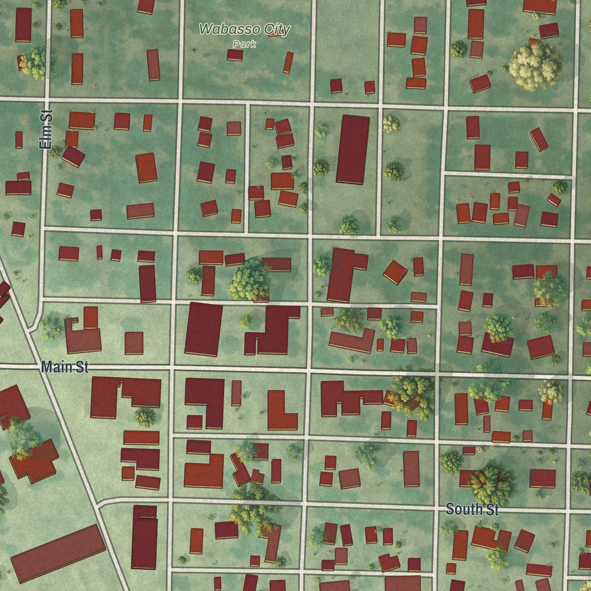 Close-up of the map of Wabasso, Minnesota print showing street and building detail