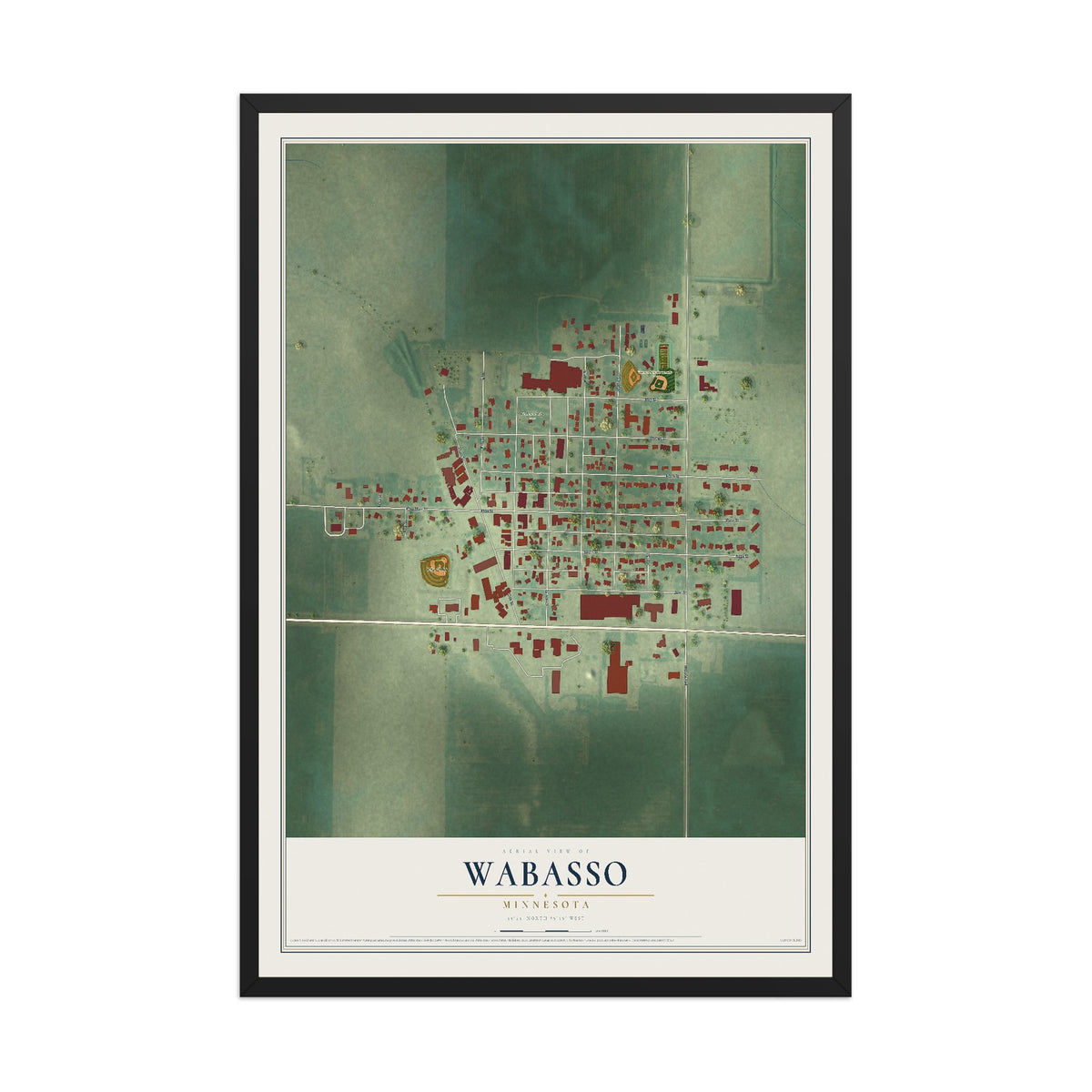 Map of Wabasso, Minnesota, 12 x 18 inch print in a black wood frame