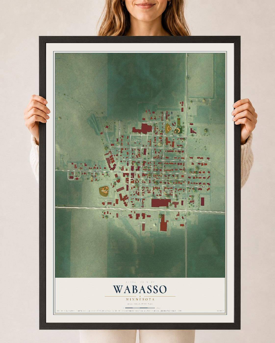 Map of Wabasso, Minnesota, 24 x 36 inch print in a black wood frame