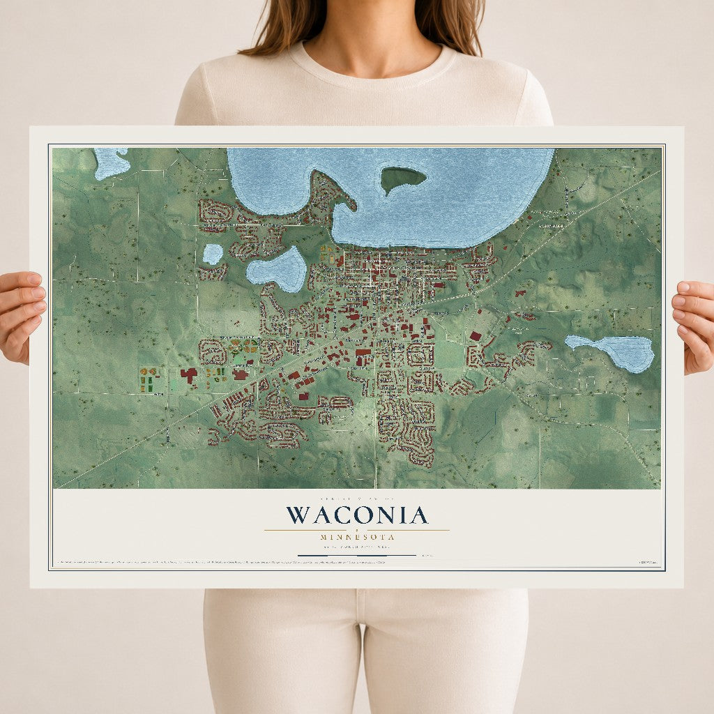 Map of Waconia, Minnesota, 18 x 24 inch unframed archival matte print