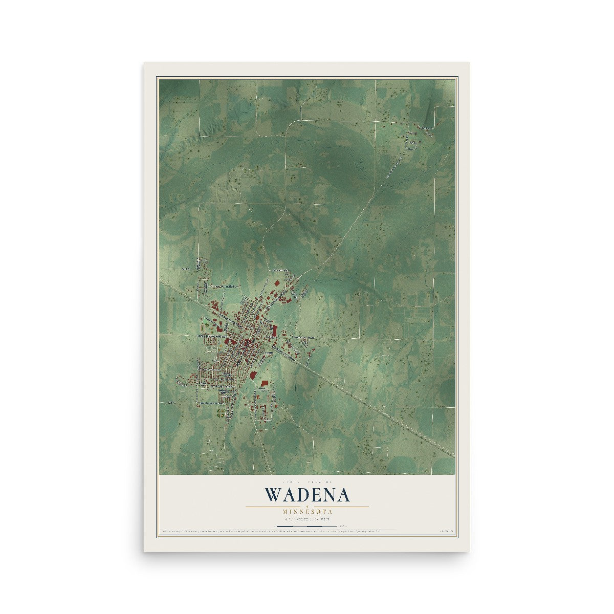 Map of Wadena, Minnesota, 12 x 18 inch unframed archival matte print