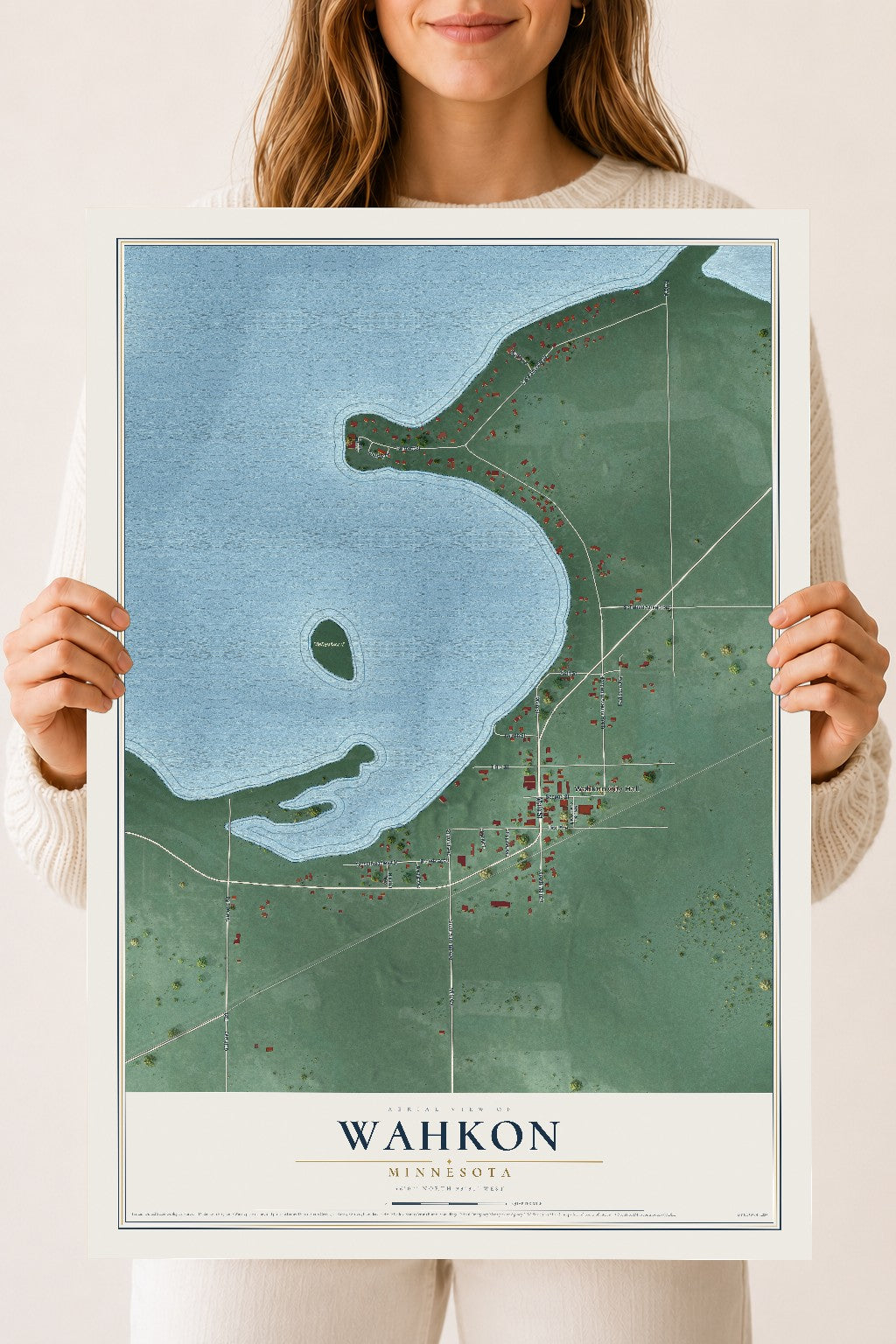 Map of Wahkon, Minnesota, 18 x 24 inch unframed archival matte print