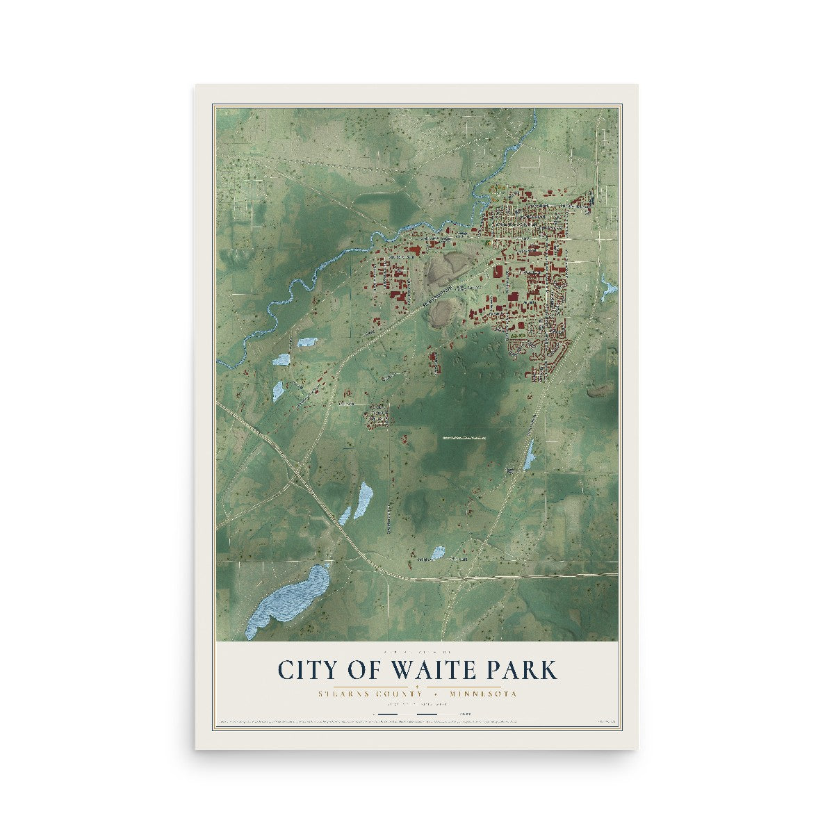 Map of Waite Park, Minnesota, 12 x 18 inch unframed archival matte print
