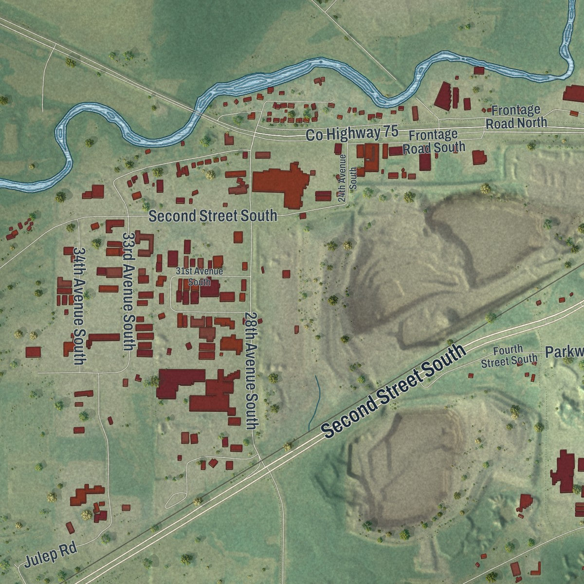 Second close-up of the map of Waite Park, Minnesota print showing more streets and buildings