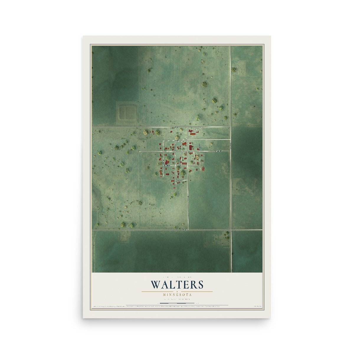 Map of Walters, Minnesota, 12 x 18 inch unframed archival matte print